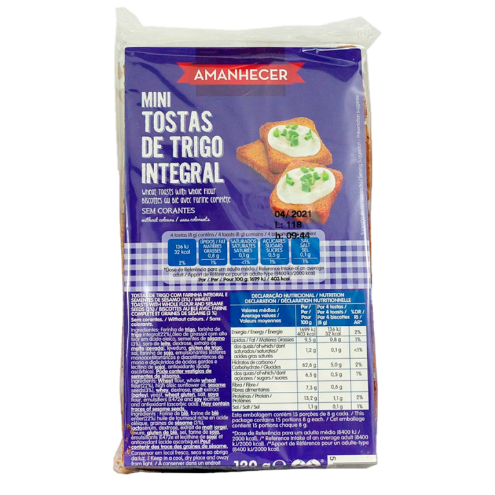 Mini Tostas de Trigo Integral Amanhecer - 120 gr