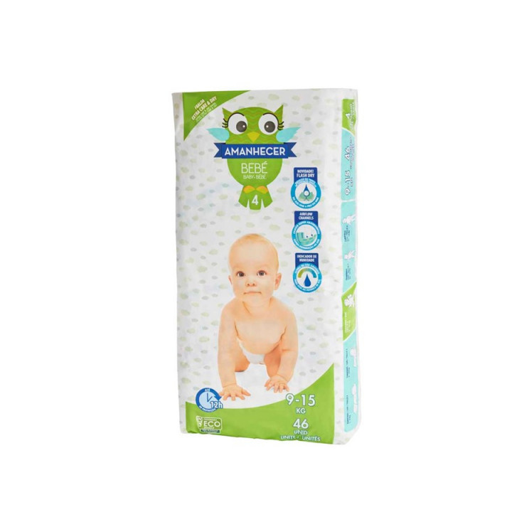 Fralda de Bebé Amanhecer T4 9-15 Kgs - 46 Unidades