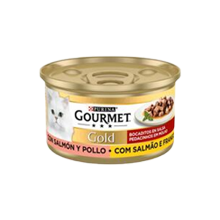 Gourmet Gold Purina Friskies Pedacinhos em Molho Salmão e Frango - 85g