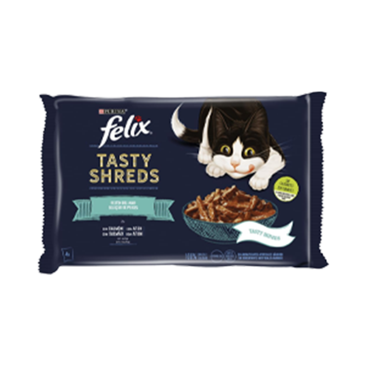 Ração Húmida Purina Felix Tasty Shreds GAMA - 4x85 gr