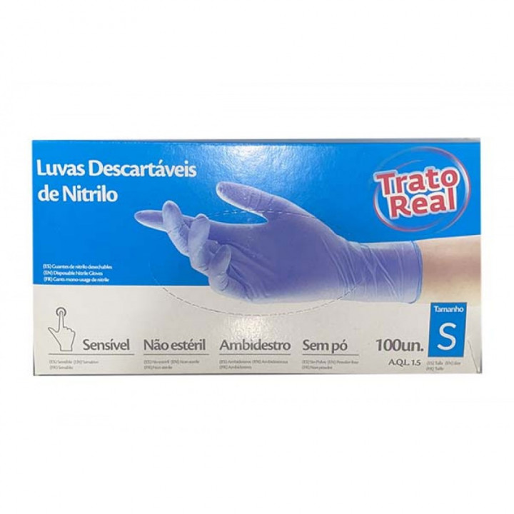 Luvas Descartáveis de Nitrilo Trato Real Azul GAMA - 100 Unidades