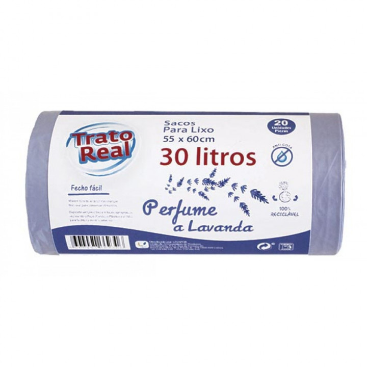 Sacos Lixo Trato Real Perfume Lavanda 55x60 30 Lt - 20 Unidades