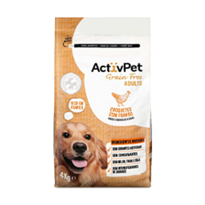 Ração Seca para Cão Adulto ActivPet Croquetes com Frango Grain Free - 4 kg