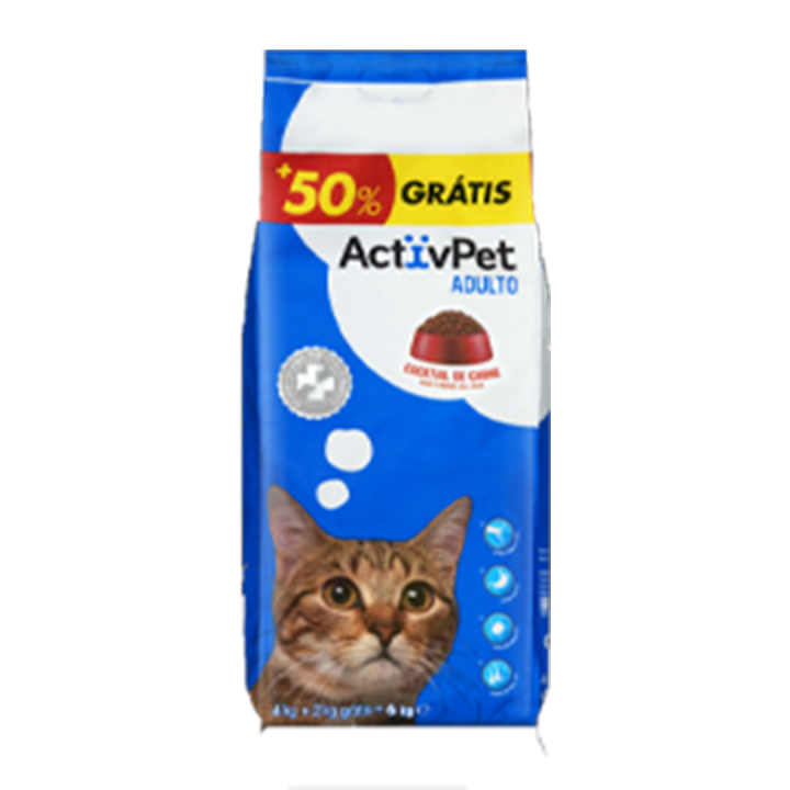 Ração Seca para Gato Adulto ActivPet Cocktail de Carne - 6 kg