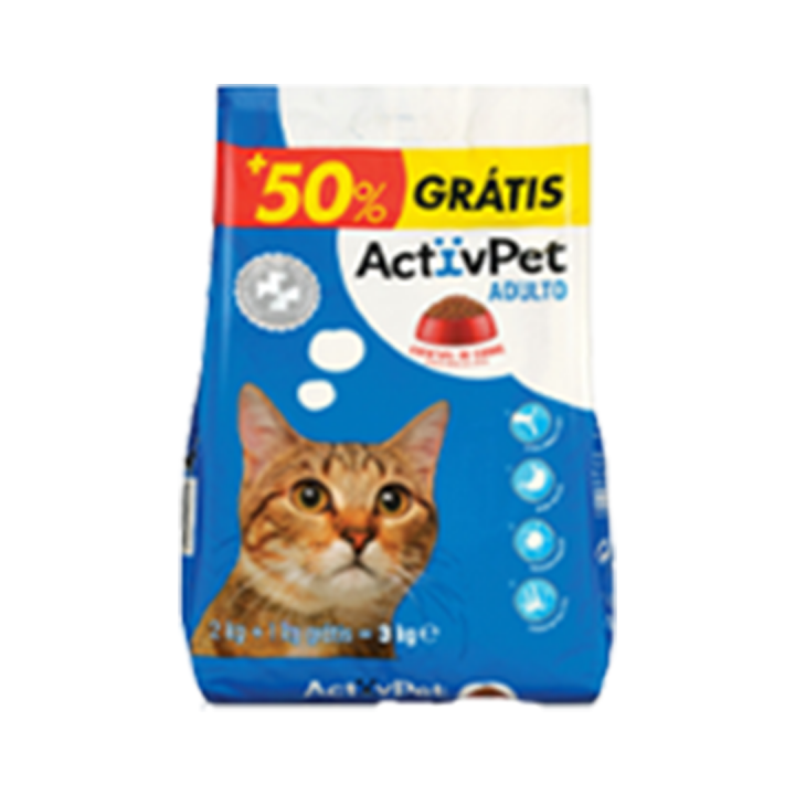 Ração Seca para Gato Adulto ActivPet Cocktail de Carne - 3 kg