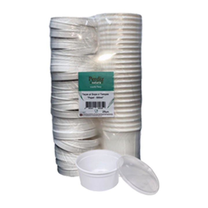 Pote Sopa Papel Branco com Tampa Perdiz 25 Unidades - 350 ml