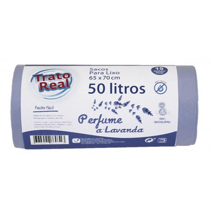 Sacos Lixo Trato Real Perfume Lavanda 65x70 50 Lt - 15 Unidades